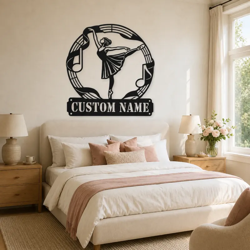 Personalized Ballerina Metal Wall Art with Musical Notes - lifestyle view 2