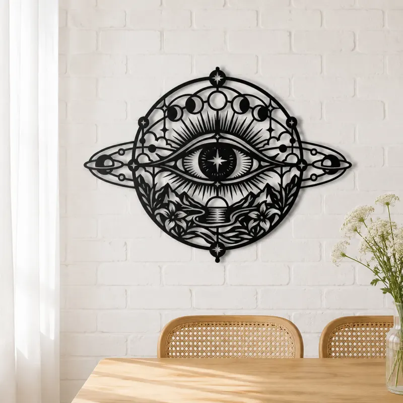 Cosmic Eye Symbol Metal Wall Art | Spiritual Boho Metal Decor - lifestyle view 4