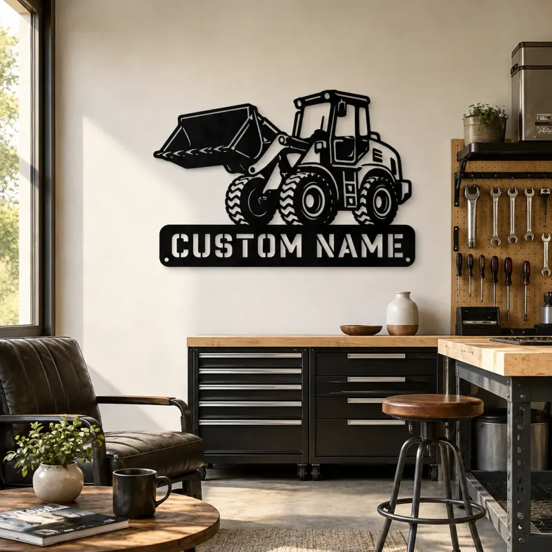 Personalized Compact Wheel Loader Raised Bucket Metal Wall Art - lifestyle view 4