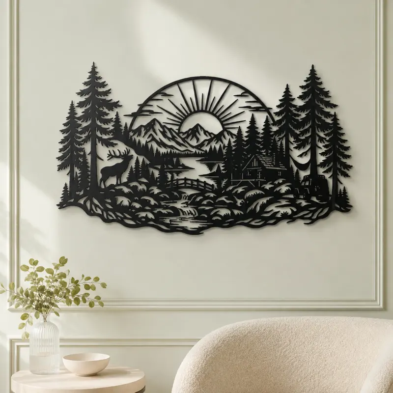 Forest Sun Arc Metal Wall Art | Nature Silhouette Decor - lifestyle view 2