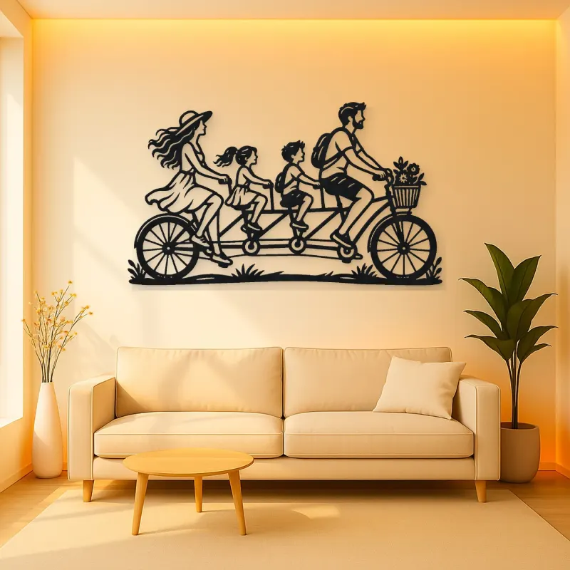 Family Bicycle Ride Metal Wall Art | Family Silhouette Decor