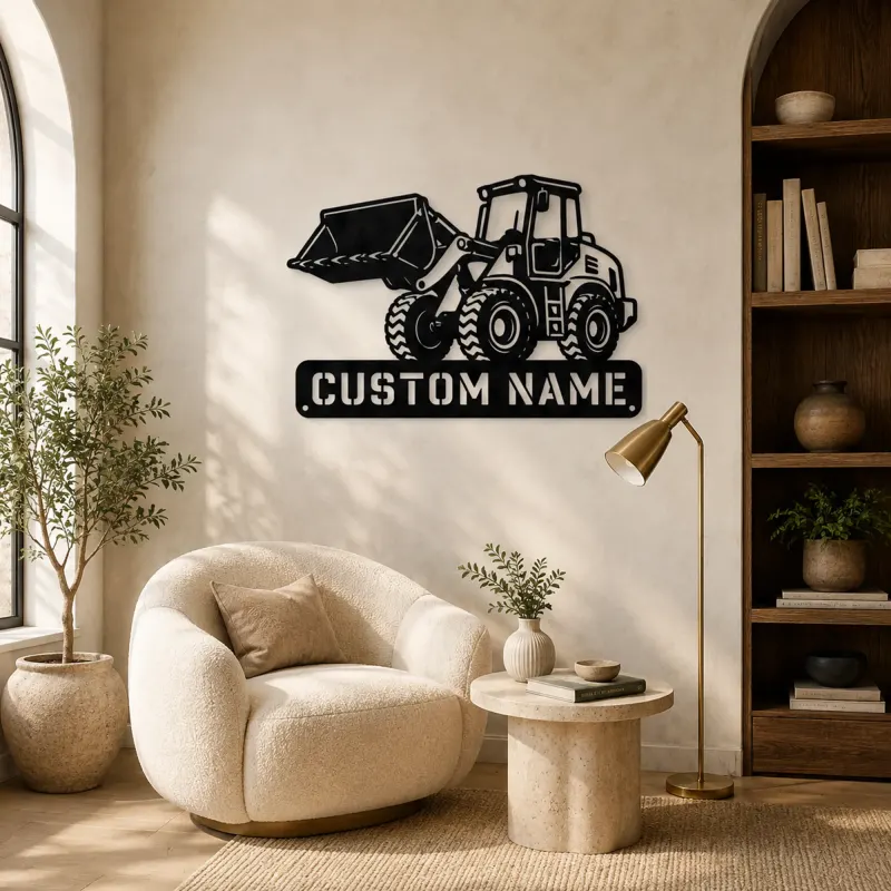 Personalized Compact Wheel Loader Raised Bucket Metal Wall Art - lifestyle view 5