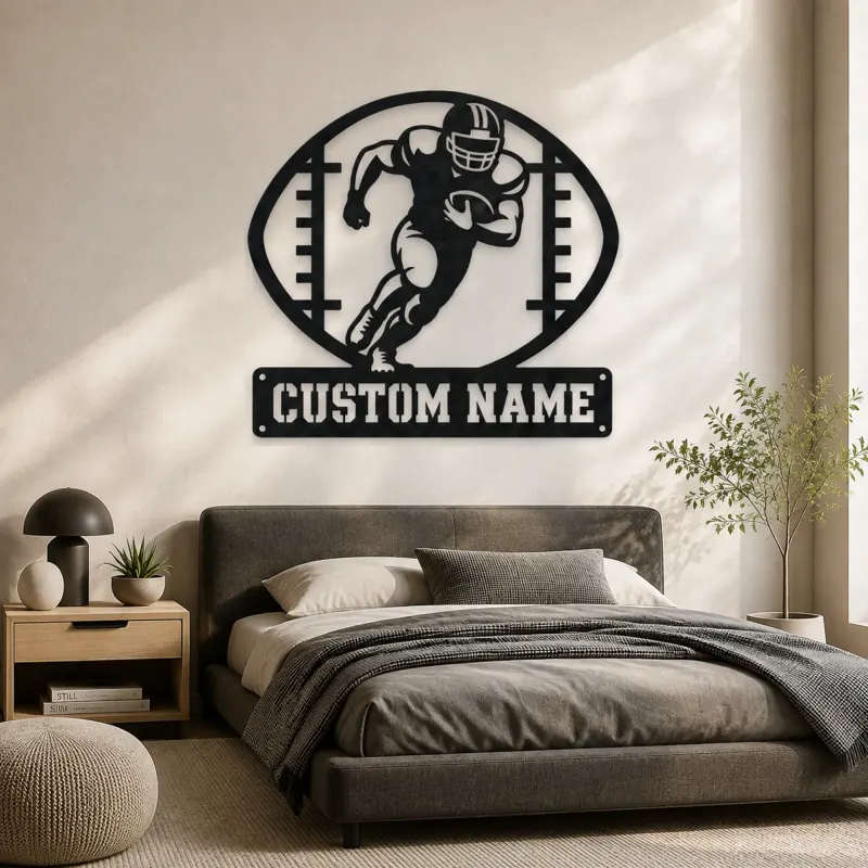 Personalized Football Player Metal Wall Art with Ball Frame - lifestyle view 3