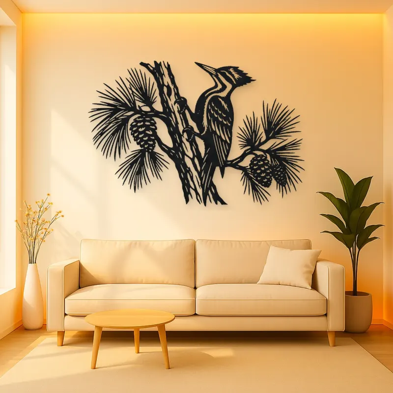 Woodpecker Pine Metal Wall Art | Wildlife Silhouette Decor