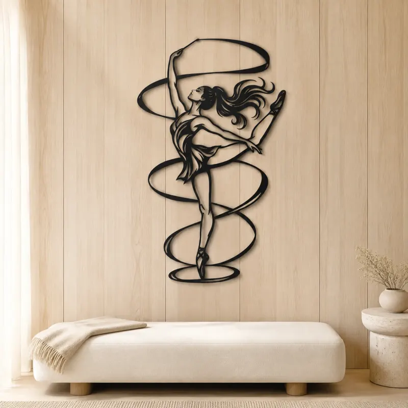 Ribbon Dancer Metal Wall Art | Movement Silhouette Decor - lifestyle view 5