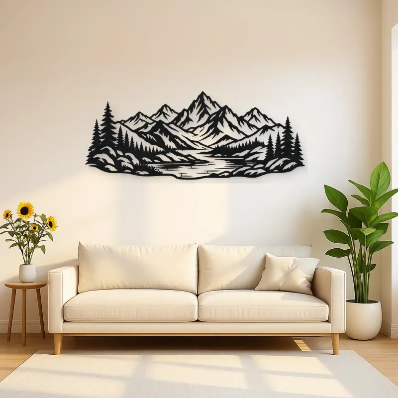 Mountain and River Metal Wall Art | Nature Silhouette Decor
