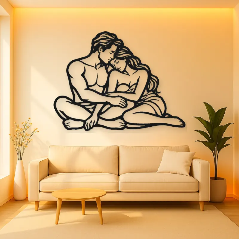 Quiet Night Cuddle Metal Wall Art | Romantic Couple Decor