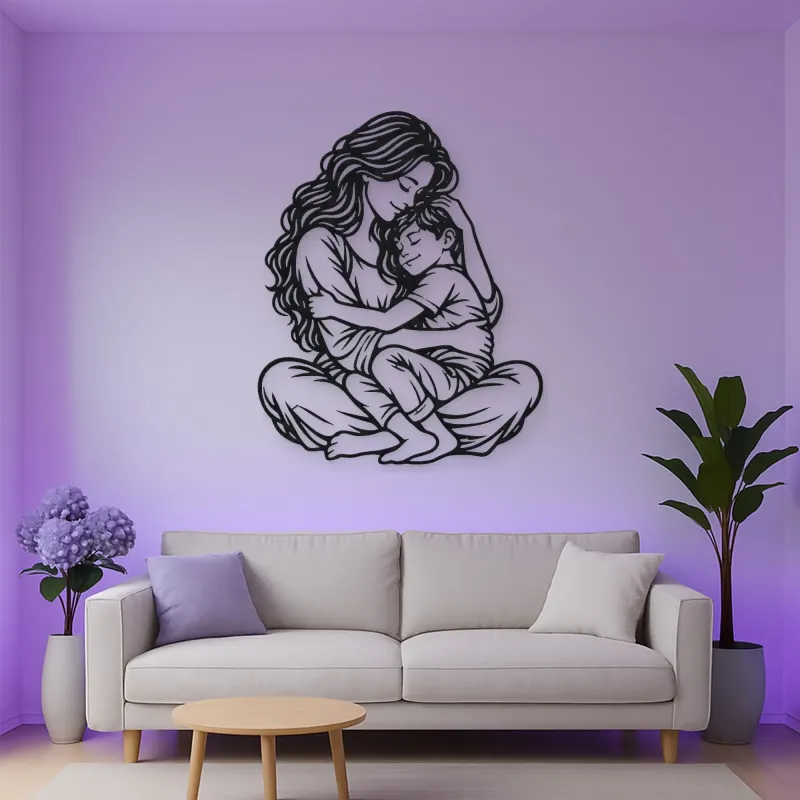 Mother Son Cuddle Metal Wall Art | Family Silhouette Decor