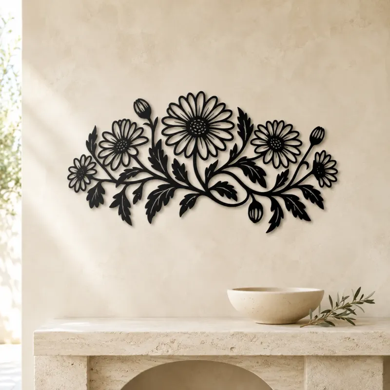 Daisy Chain Metal Wall Art | Botanical Metal Wall Decor - lifestyle view 3