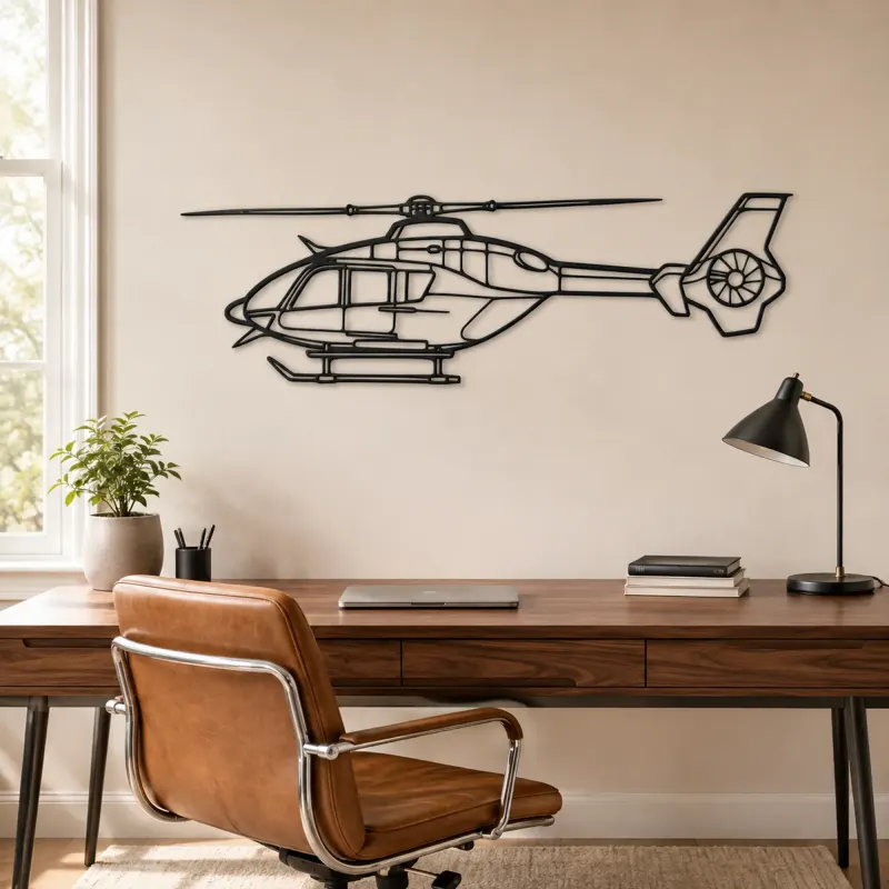 EC135T2 Helicopter Silhouette Metal Wall Art, Home Decor, Birthday Gift, Aircraft Silhouette - lifestyle view 4