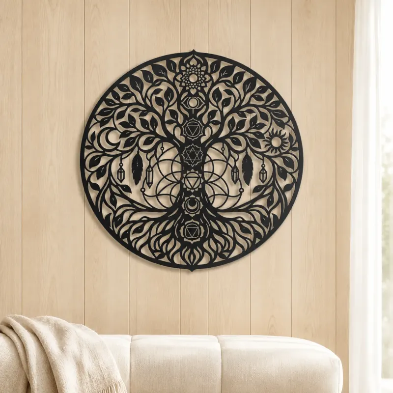 Seven Chakra Tree Metal Wall Art | Botanical Metal Wall Decor - lifestyle view 5