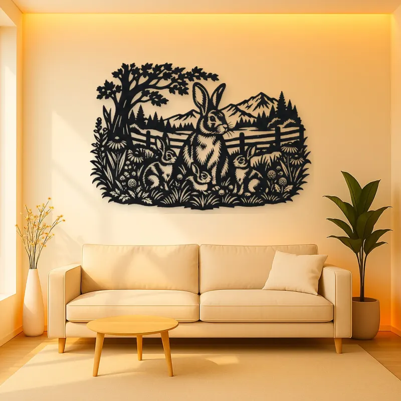 Rabbit Meadow Metal Wall Art | Wildlife Silhouette Decor