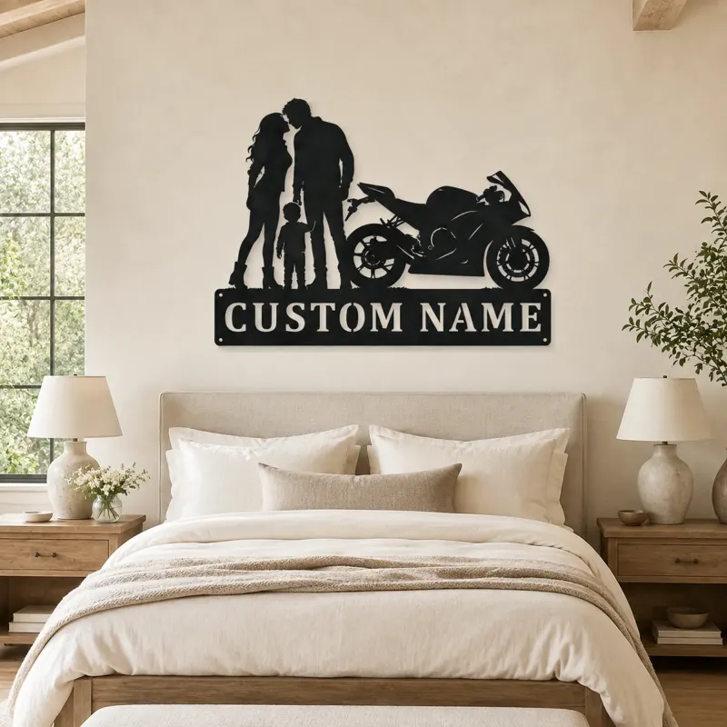 Personalized Sport Bike Family of Three Metal Wall Art - lifestyle view 2