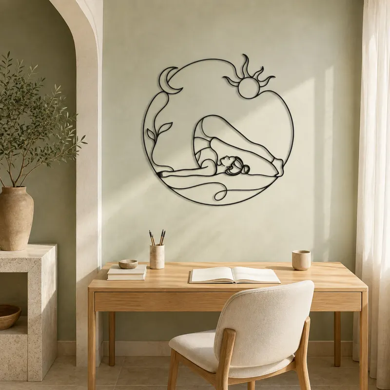 Plow Pose Curve Metal Wall Art | Yoga and Meditation Wall Decor - lifestyle view 4