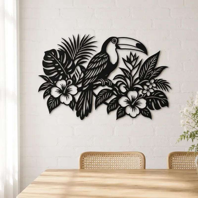 Toucan Leaf Garden Metal Wall Art | Wildlife Silhouette Decor - lifestyle view 4