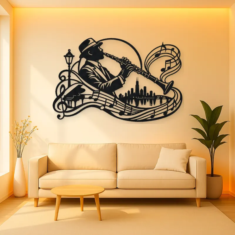 Clarinet Jazz Arc Metal Wall Art | Music Room Wall Decor