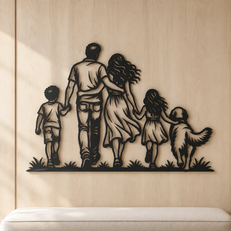Family with Dog Metal Wall Art | Pet Lover Silhouette Decor - lifestyle view 5