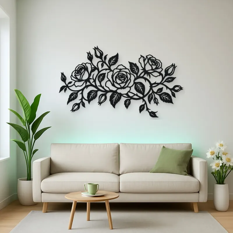 Rose Vine Embrace Metal Wall Art | Botanical Metal Wall Decor