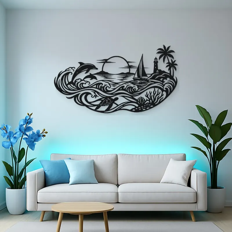 Endless Blue Horizon Metal Wall Art | Nature Silhouette Decor