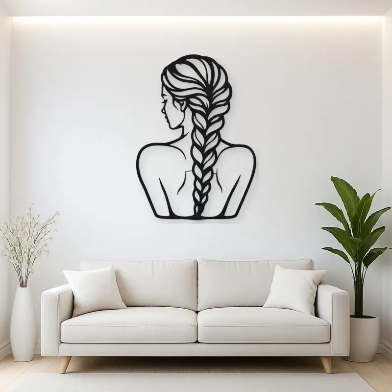 Braided Hair Muse Metal Wall Art | Minimalist Woman Line Art