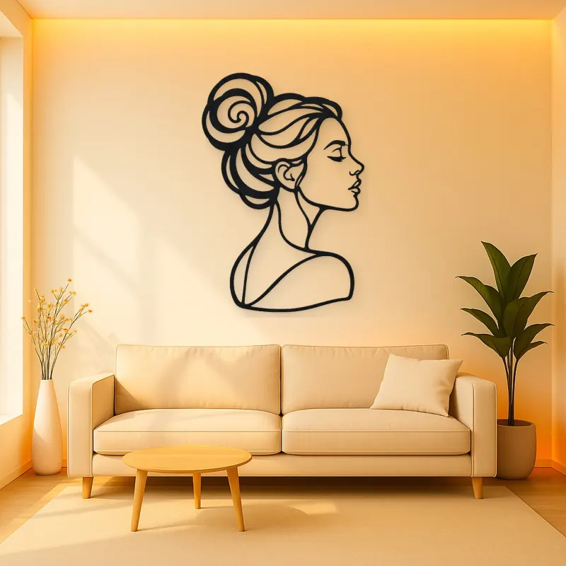 Hair Bun Profile Metal Wall Art | Minimalist Woman Line Art