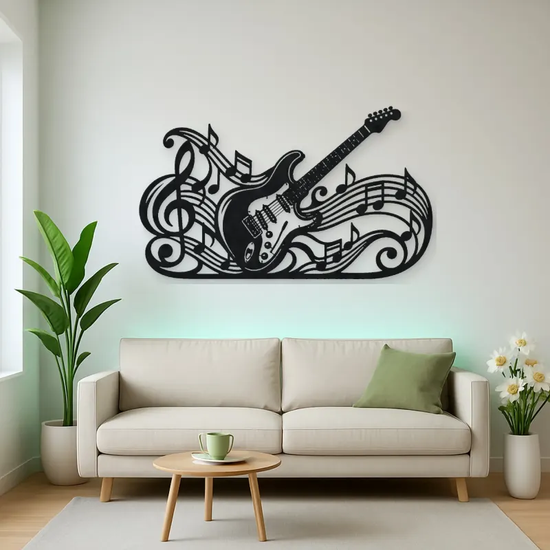 Guitar Melody Flow Metal Wall Art | Music Room Wall Decor