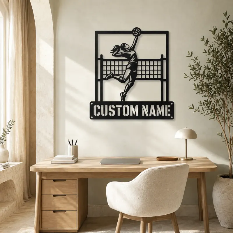 Personalized Volleyball Player Metal Wall Art with Spike Pose - lifestyle view 4