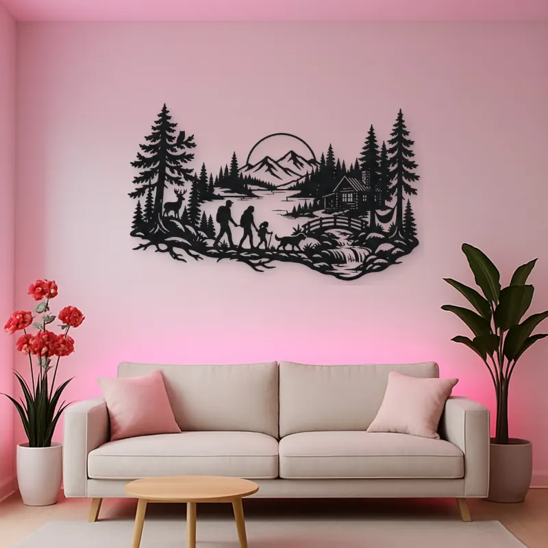 Woodland Family Walk Metal Wall Art | Family Silhouette Decor