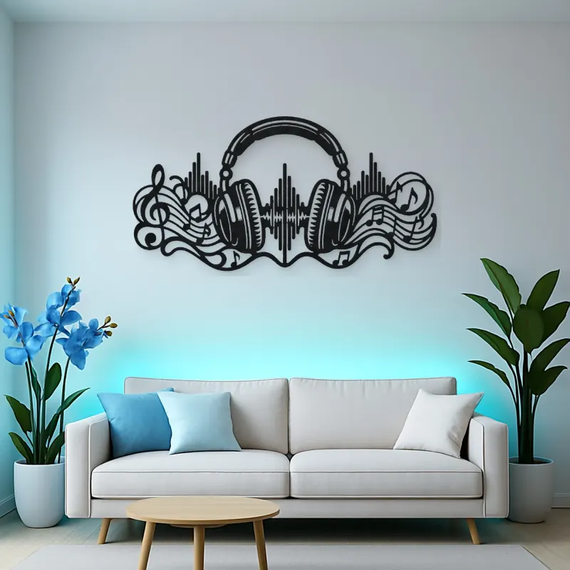 Headphones Sound Wave Metal Wall Art | Music Room Wall Decor