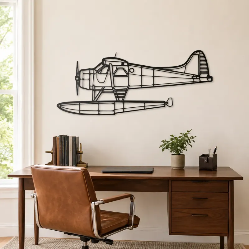 DHC-2 MK III Turbo Beaver Airplane Silhouette Metal Wall Art, Metal Aircraft Silhouette, Aviation Wall Decor, Aviator Decor - lifestyle view 4