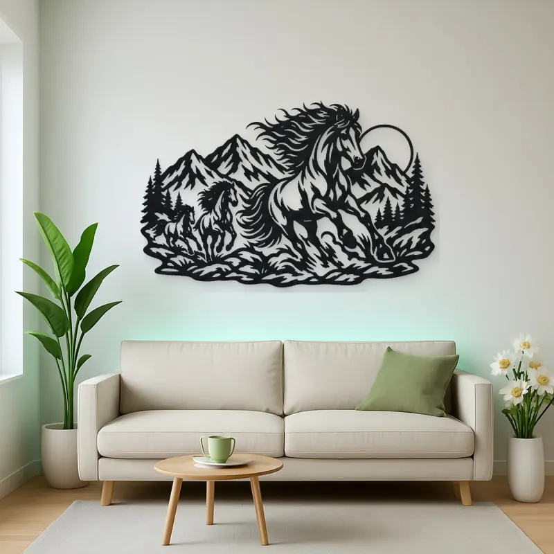 Wild Mustang Mountains Metal Wall Art | Equestrian Wall Decor