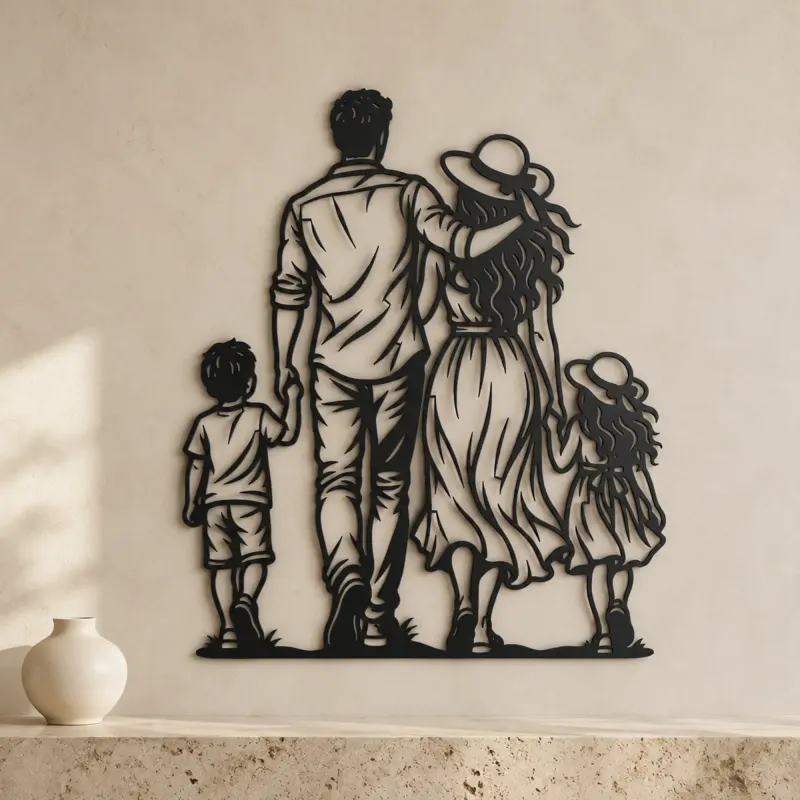 Family of Four Walk Metal Wall Art | Family Silhouette Decor - lifestyle view 3