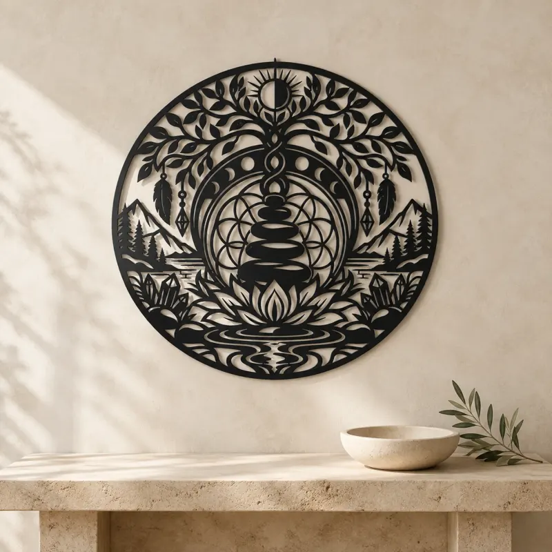 Balance Stone Circle Metal Wall Art | Modern Abstract Metal Decor - lifestyle view 3