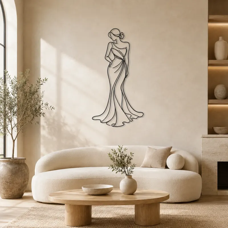 Cartel de metal musa vestido de lirio | Decoración mujer botánica