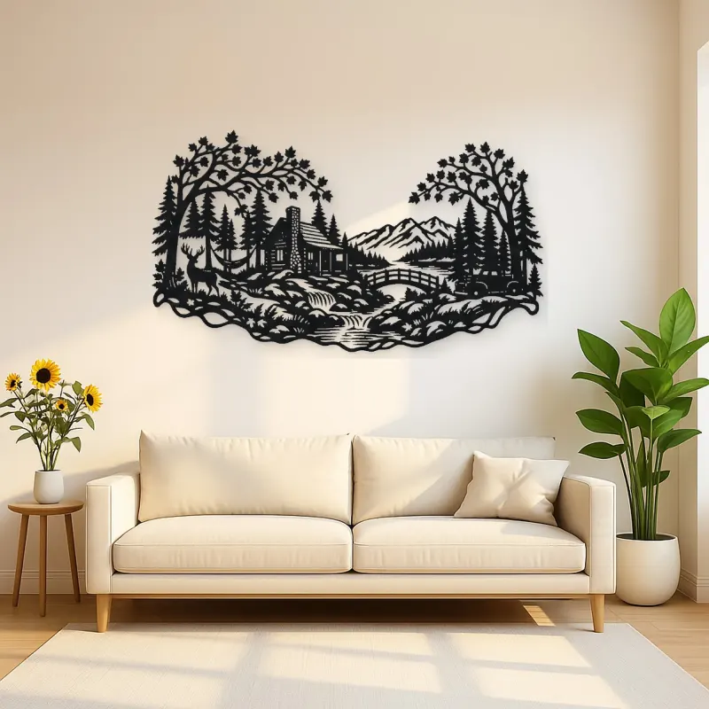 Autumn Woodland Flow Metal Wall Art | Nature Silhouette Decor
