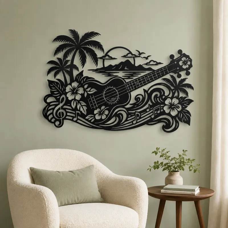 Ukulele Island Flow Metal Wall Art | Music Room Wall Decor - lifestyle view 2