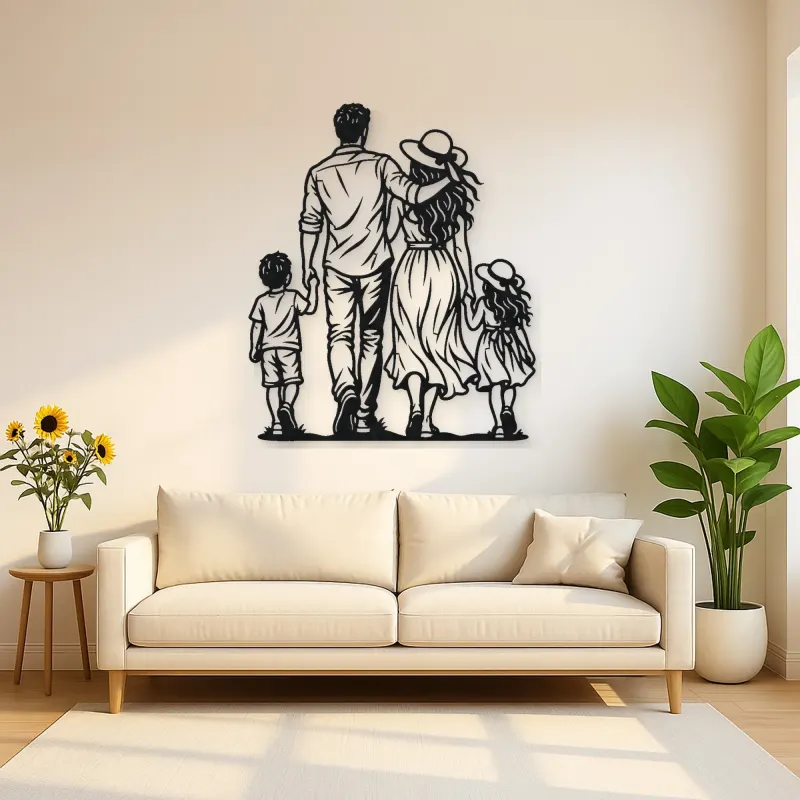 Family of Four Walk Metal Wall Art | Family Silhouette Decor