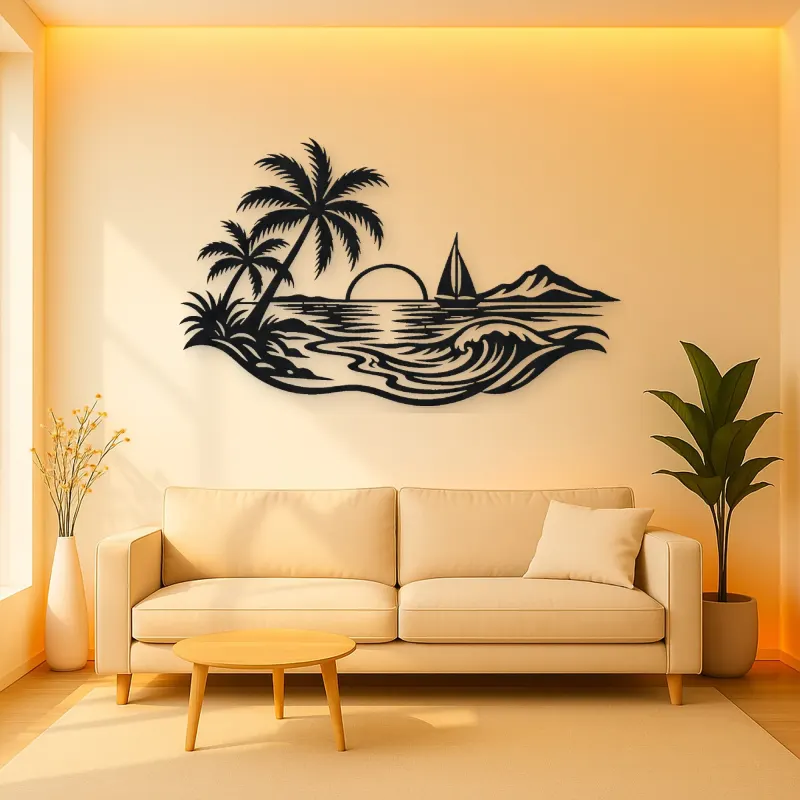 Beach Palm Horizon Metal Wall Art | Coastal and Nautical Wall Decor