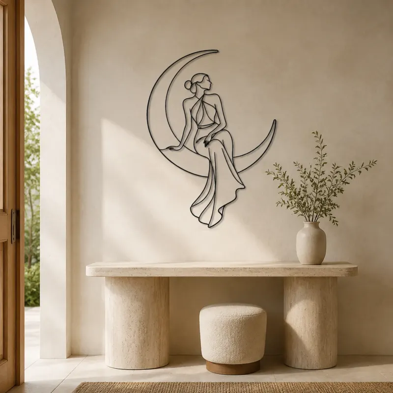 Moon Curve Model Metal Wall Art | Celestial Woman Wall Decor - lifestyle view 3