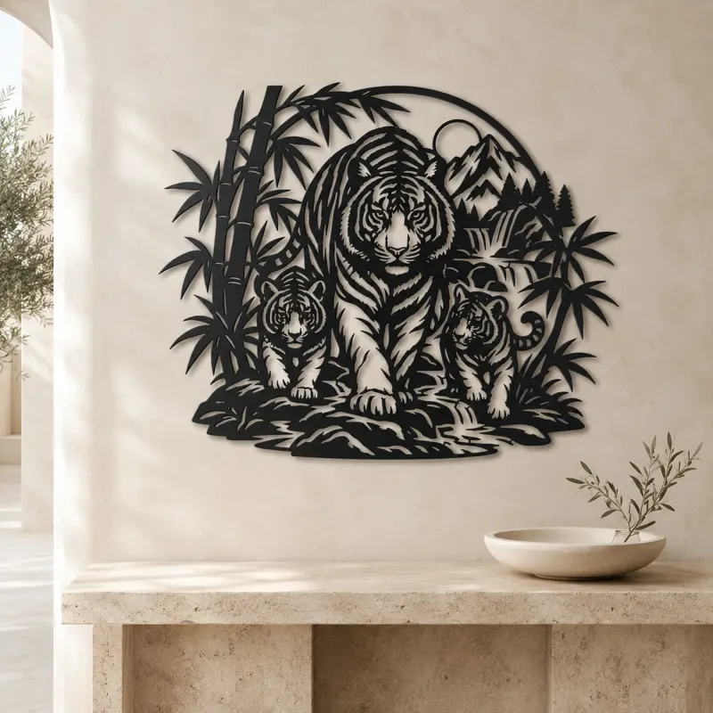 Tiger Bamboo Flow Metal Wall Art | Wildlife Silhouette Decor - lifestyle view 3