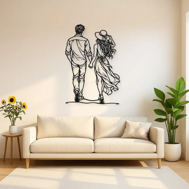 Hand in Hand Stroll Metal Wall Art | Romantic Couple Decor