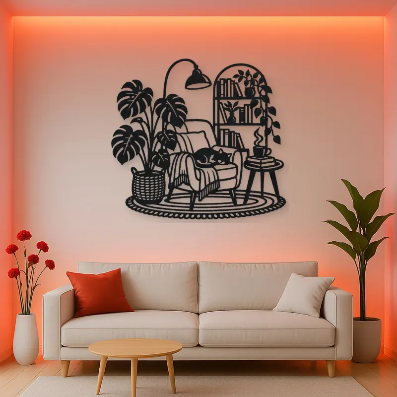 Books and Plant Metal Wall Art | Cozy Home Metal Decor