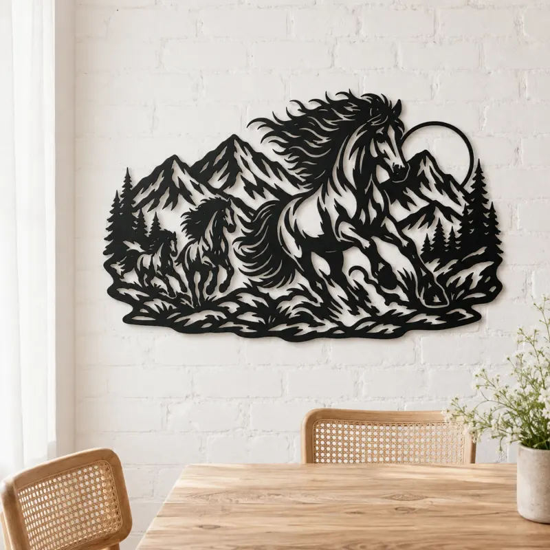 Wild Mustang Mountains Metal Wall Art | Equestrian Wall Decor - lifestyle view 4