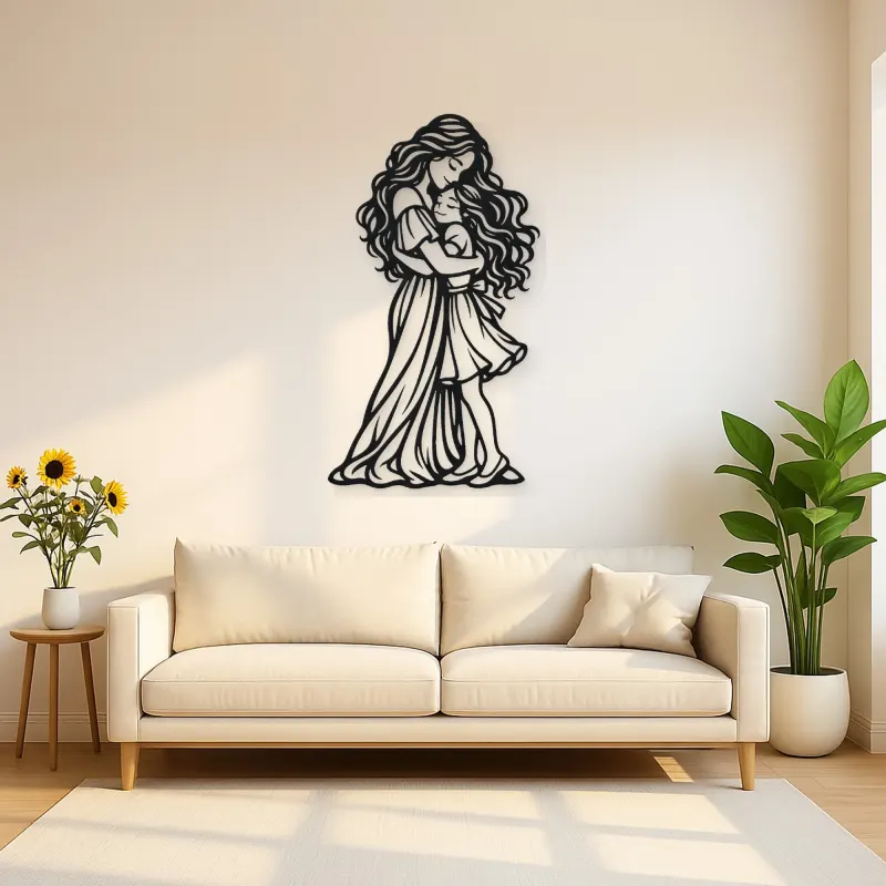 Mother Daughter Hug Metal Wall Art | Family Silhouette Decor