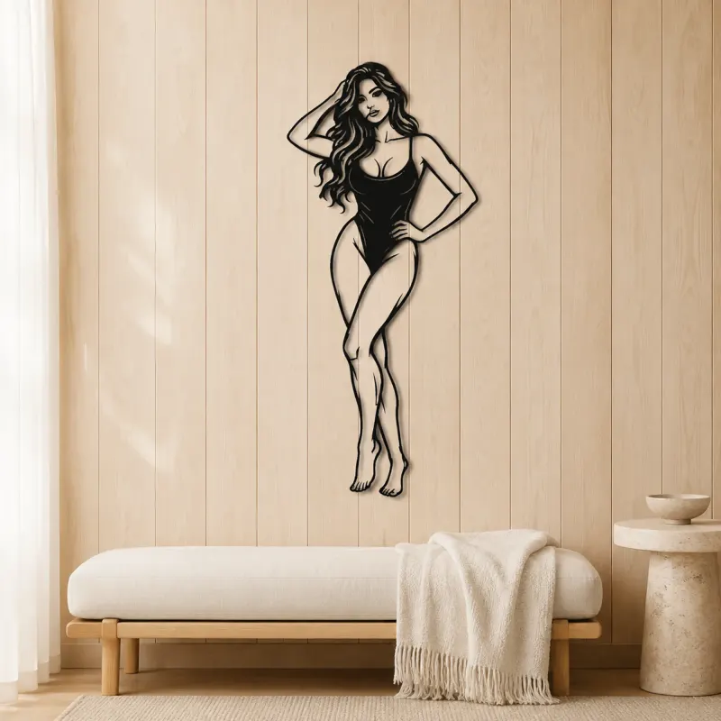 Standing Contrapposto Metal Wall Art | Minimalist Woman Line Art - lifestyle view 5