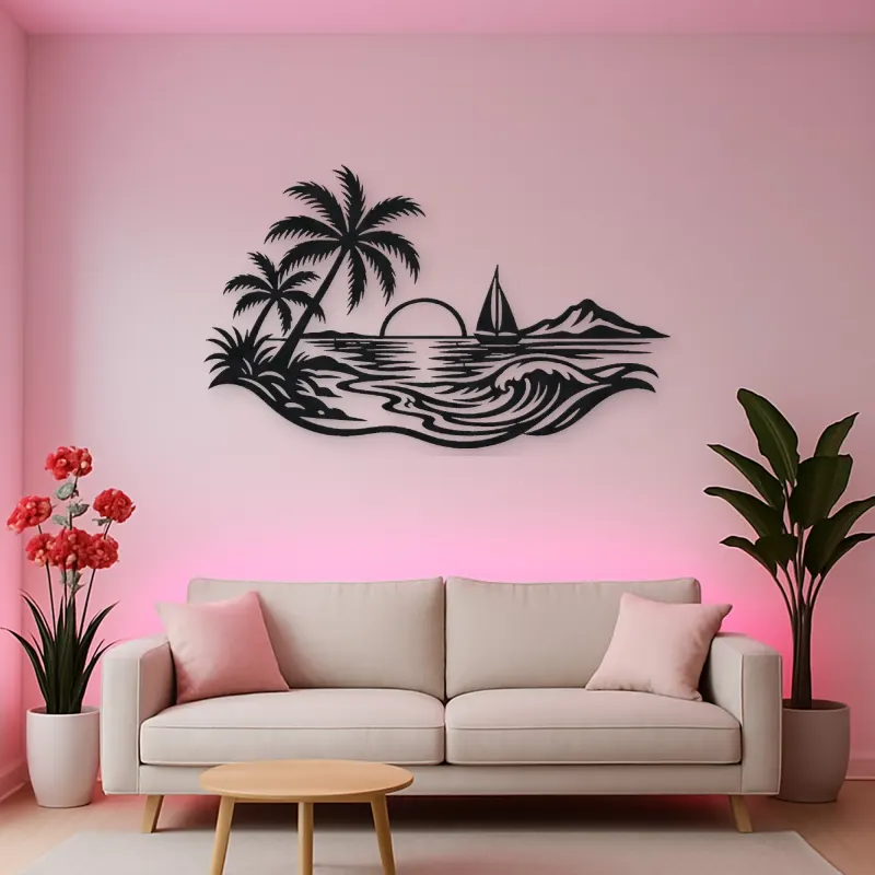 Beach Palm Horizon Metal Wall Art | Coastal and Nautical Wall Decor