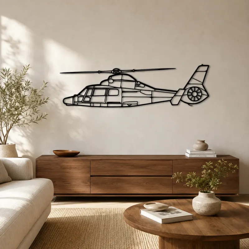 Silhouette de avión Dauphin AS365N3+ en metal, Decoración mural de aeronáutica, Decoración de aviador
