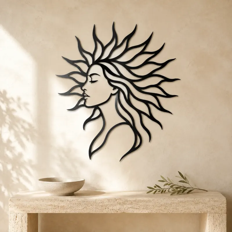 Sunray Hair Muse Metal Wall Art | Minimalist Woman Line Art - lifestyle view 3