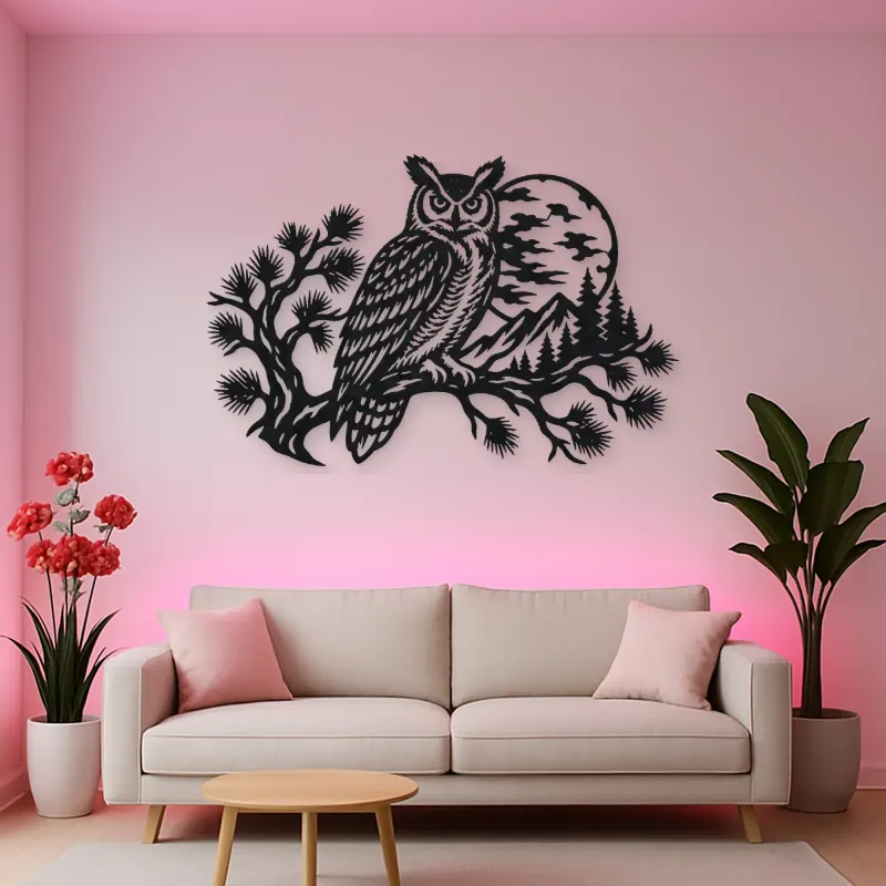 Owl Moon Branch Metal Wall Art | Wildlife Silhouette Decor