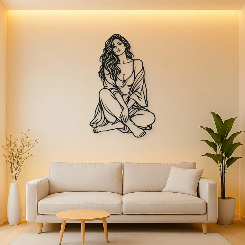 Folded Legs Muse Metal Wall Art | Minimalist Woman Line Art